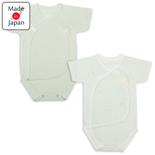 ロンパース２枚組スナップ半袖　ボーダー　グリーン グリーン 50~60cm