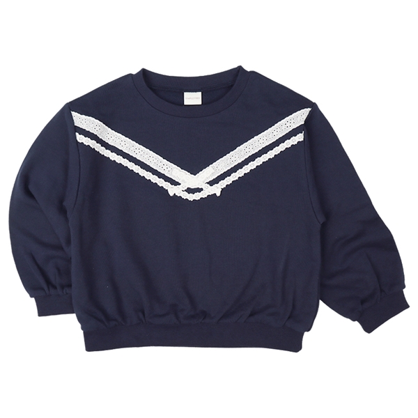 [キッズ]長袖トレーナー　レースモチーフ　ネイビー ネイビー 100cm