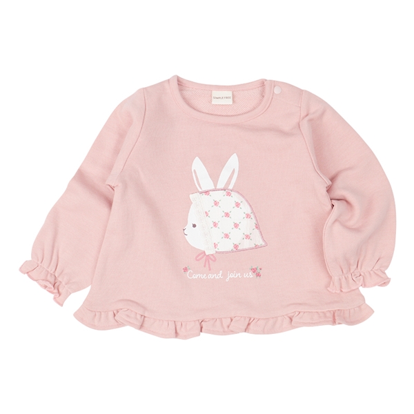 [ベビー]長袖トレーナー　アップリケ　ピンク ピンク 70cm