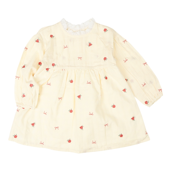 [キッズ]ワンピース　布帛総柄刺しゅう　アイボリー アイボリー 100cm