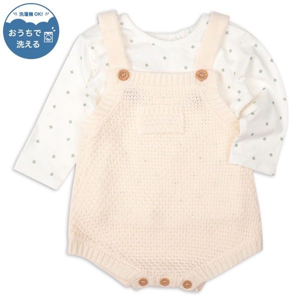 ニットオーバーオール＋Tシャツセット　オフホワイト オフホワイト 70cm