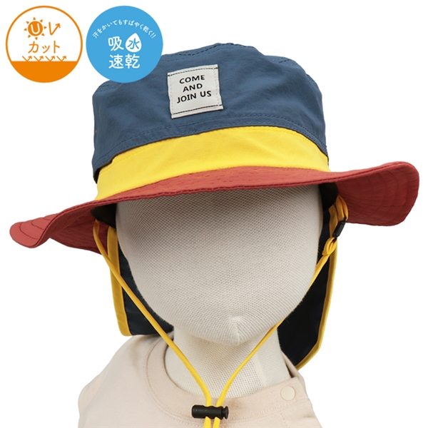 [48~54cm]サファリハット　日よけ付き　裏メッシュ　無地　ネイビー ネイビー 52cm