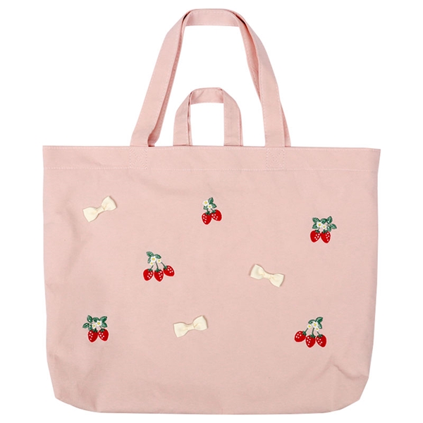 レッスンバッグ　いちご刺繍 ピンク Ｆ