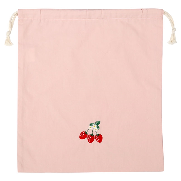 巾着大　いちご刺繍 ピンク Ｆ