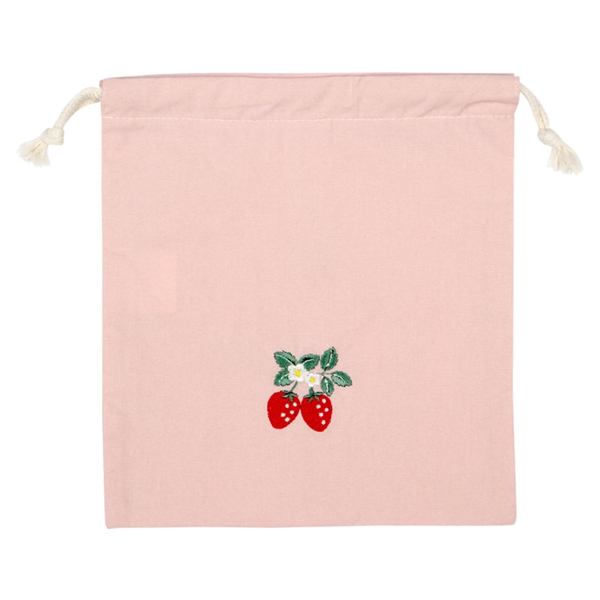 巾着小　いちご刺繍 ピンク Ｆ