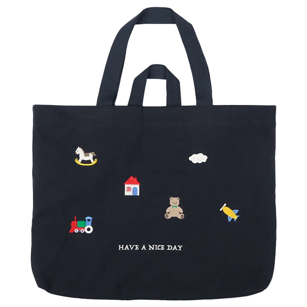 レッスンバッグ　おもちゃ刺繍 ネイビー Ｆ