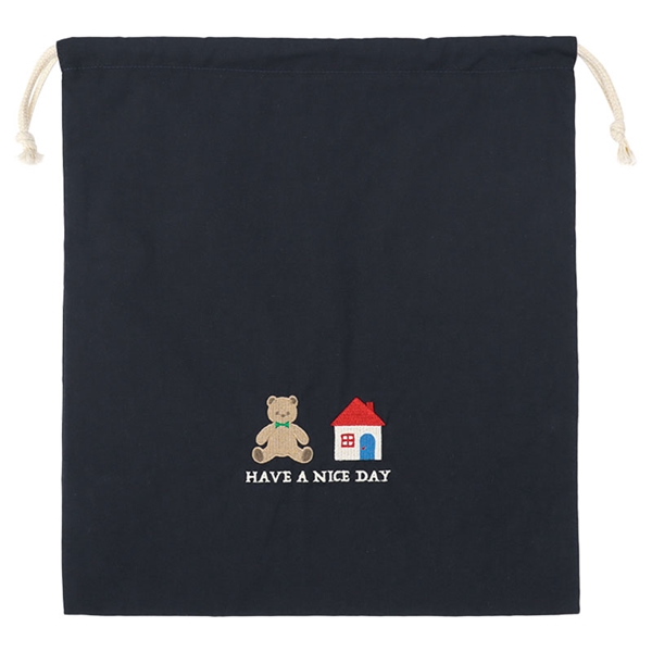 巾着大　おもちゃ刺繍 ネイビー Ｆ