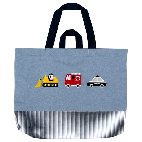 レッスンバッグ　はたらく車ワッペン ブルー Ｆ