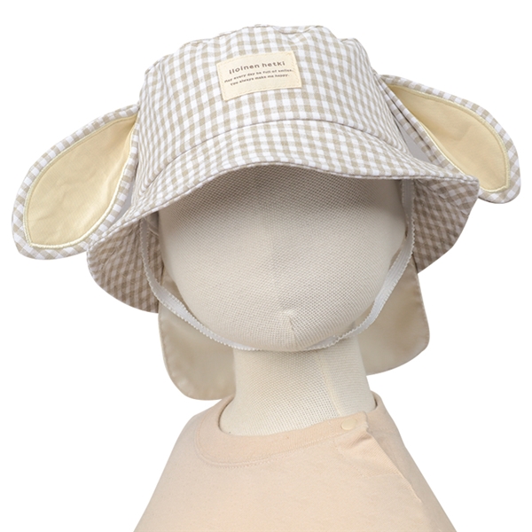 [48~52cm]ハット　耳付き　チェック　ベージュ ベージュ 48cm