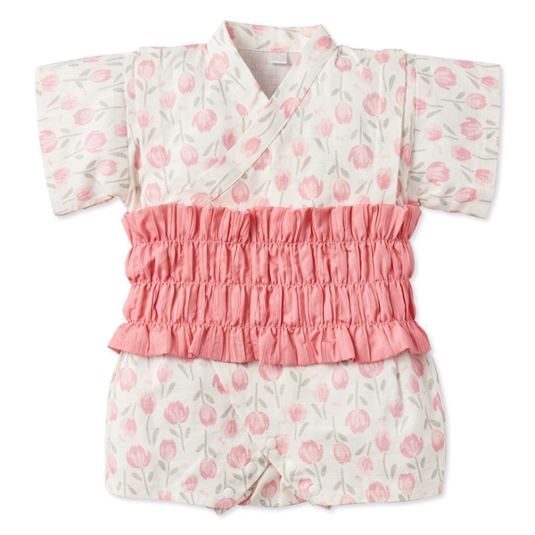 [ベビー]帯付甚平(じんべい)ロンパス チューリップ ピンク ピンク 60cm