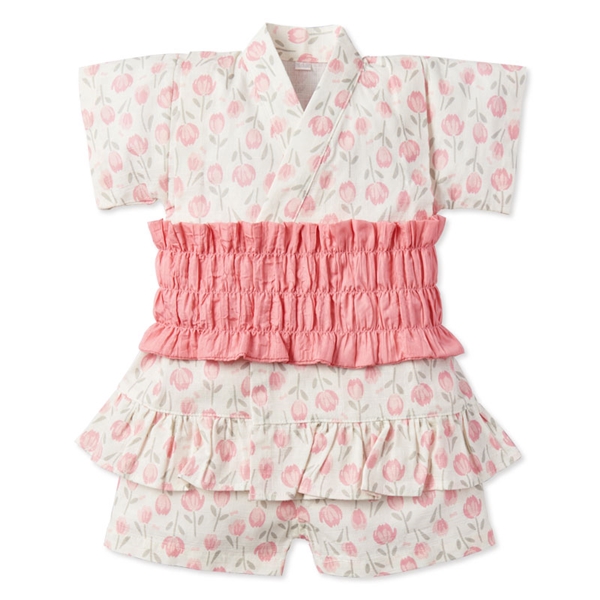 [ベビー]帯付ベビー甚平(じんべい)スーツ チューリップ ピンク ピンク 80cm