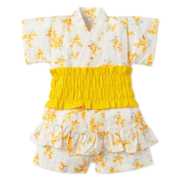 [ベビー]帯付ベビー甚平(じんべい)スーツ ミモザ イエロー イエロー 80cm