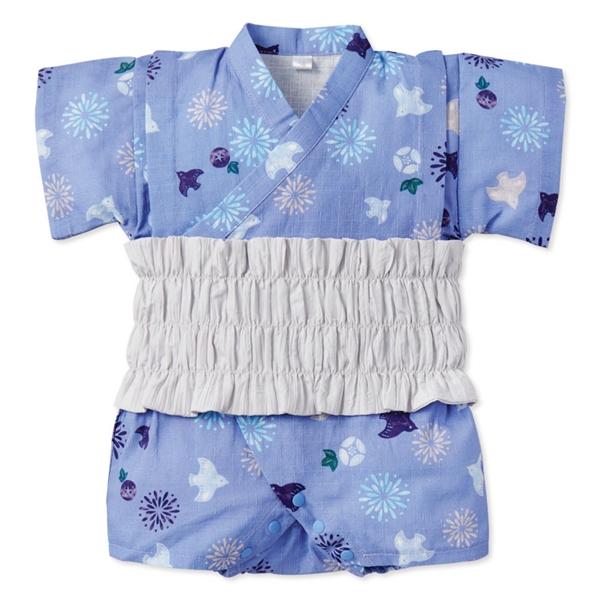 [ベビー]帯付甚平(じんべい)ロンパス 千鳥 ブルー ブルー 60cm