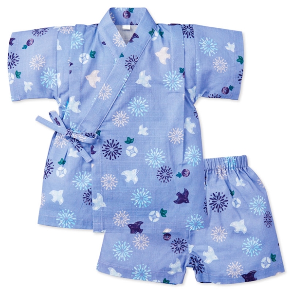 [ベビー]甚平(じんべい)スーツ 千鳥 ブルー ブルー 80cm