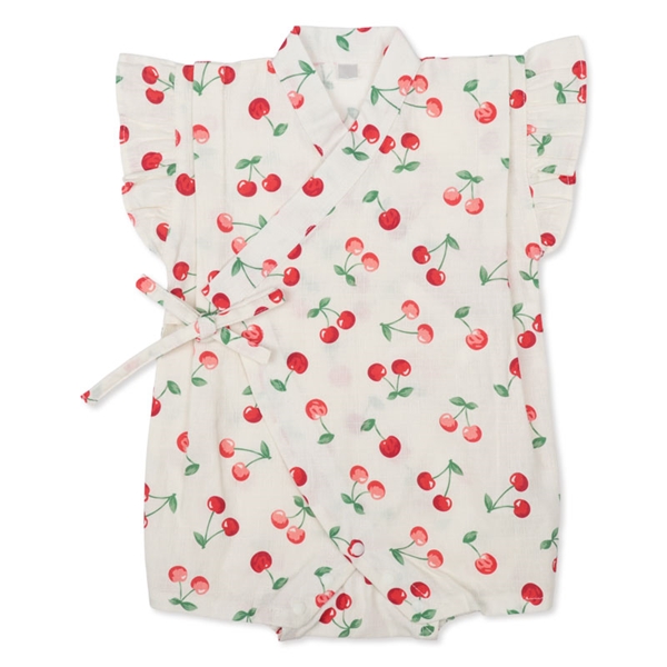 [ベビー]フリル付甚平(じんべい)ロンパス　チェリー レッド 70cm
