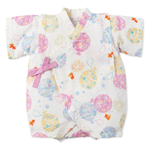 [ベビー]かんたんスナップ甚平(じんべい)ロンパス ヨーヨー オフホワイト オフホワイト 70cm