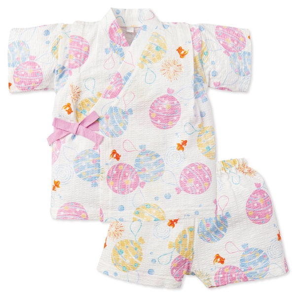 [ベビー]かんたんスナップ甚平(じんべい)ベビースーツ ヨーヨー オフホワイト オフホワイト 80cm