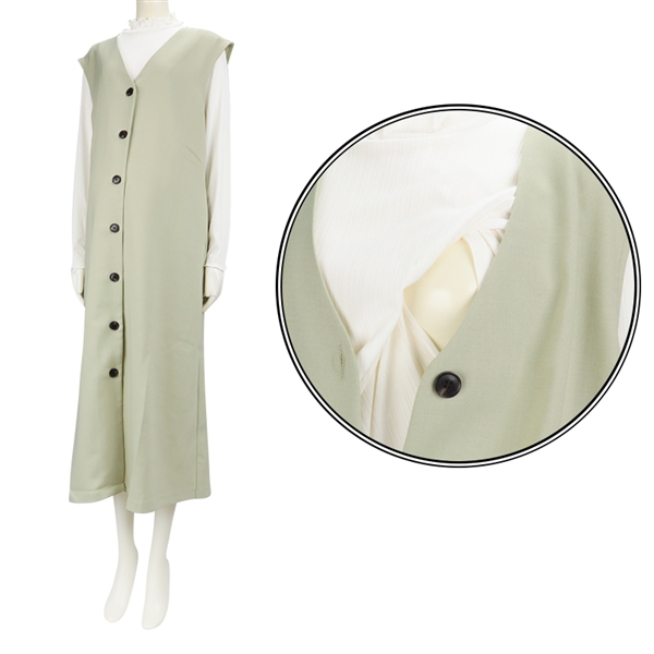 [授乳機能付き]長袖トップス付きジレワンピース グリーン グリーン M