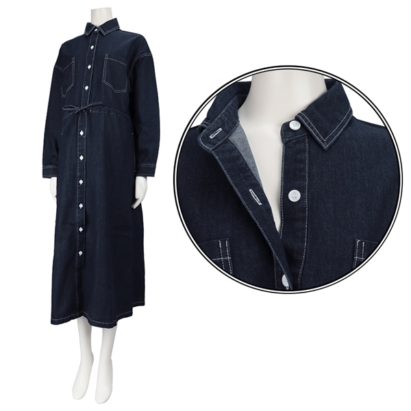 [授乳仕様]長袖デニムドロストシャツワンピース　ネイビー ネイビー M