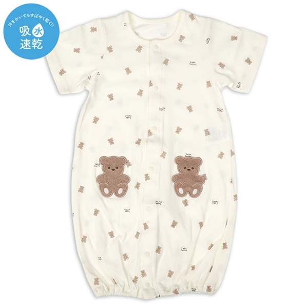 半袖ドレスオール総柄　吸水速乾　アイボリー アイボリー 50~60cm