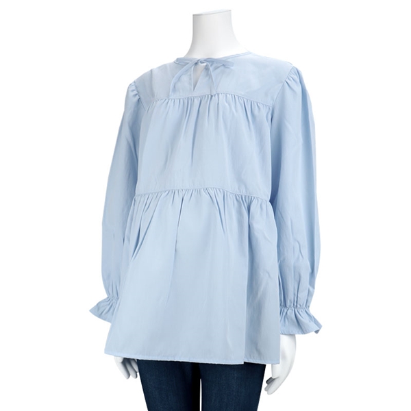 長袖ティアードブラウス　サックス サックス M