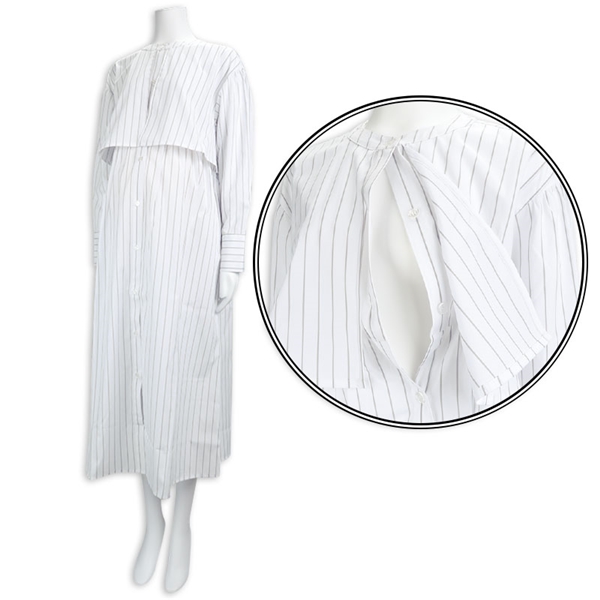 [授乳仕様]長袖ケープワンピース　ストライプ　オフホワイト オフホワイト M