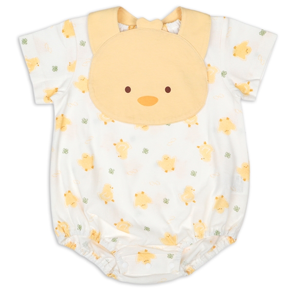 スタイ付半袖ロンパース　ヒヨコ イエロー 70cm