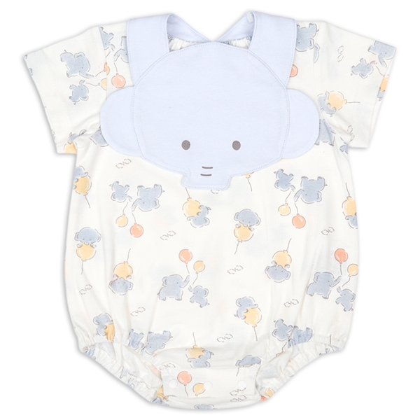 スタイ付半袖ロンパース　ゾウ グレー 70cm