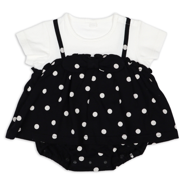 チュニック風半袖ロンパース　ドット ブラック 70cm