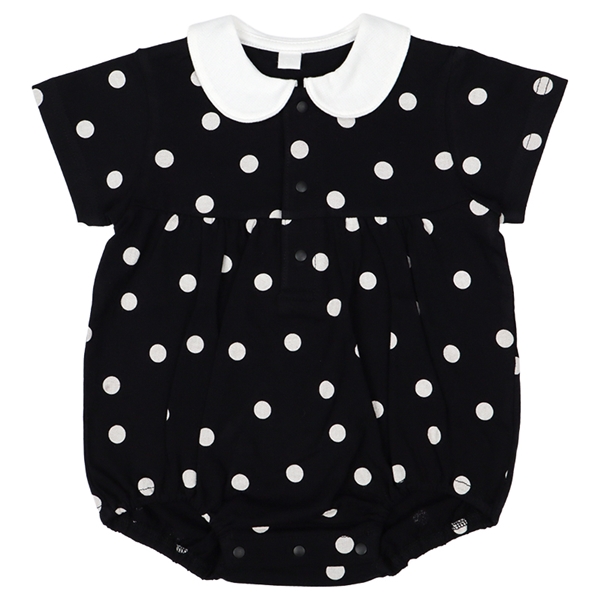 衿付半袖ロンパース　ドット ブラック 70cm