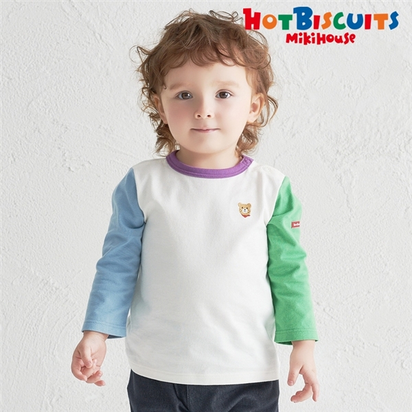 [ベビー] Ｔシャツ ホワイト×ブルー[ミキハウス　ホットビスケッツ] ホワイト×ブルー 70cm