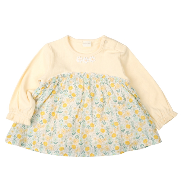 [ベビー]長袖Ｔシャツ　胸切替　イエロー イエロー 90cm