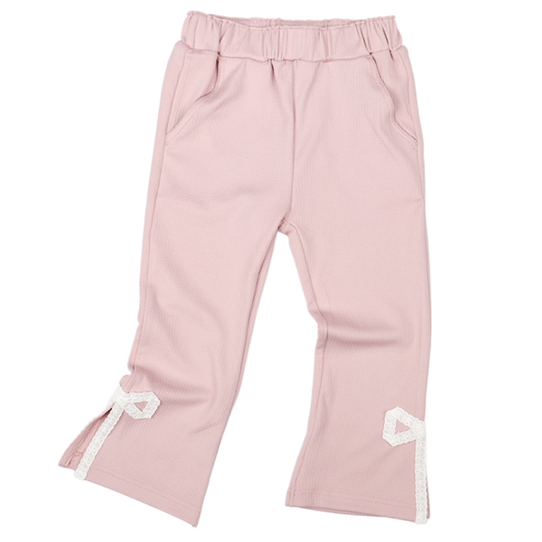 [キッズ]８分丈パンツ　裾レースリボン　ピンク ピンク 100cm