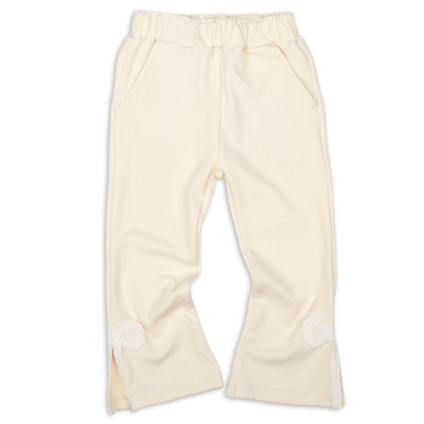 [キッズ]８分丈パンツ　裾レースリボン　アイボリー アイボリー 100cm