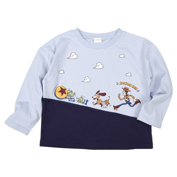 [キッズ]長袖Ｔシャツ　切替　ディズニー　サックス サックス 100cm