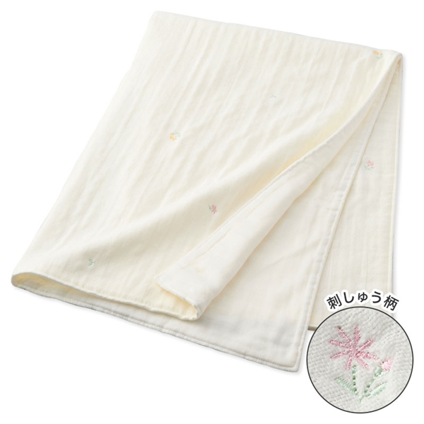 6重ガーゼケット フラワー アイボリー