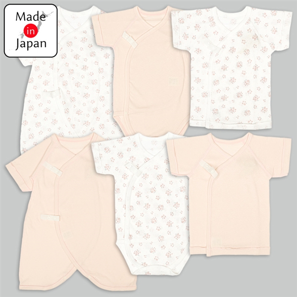 [スナップタイプ]フライス　新生児肌着６点セット　半袖・七分袖　ピンク ピンク 50~60cm