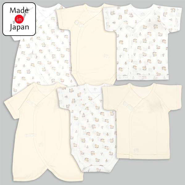 [スナップタイプ]フライス　新生児肌着６点セット　半袖・七分袖　クリーム クリーム 50~60cm