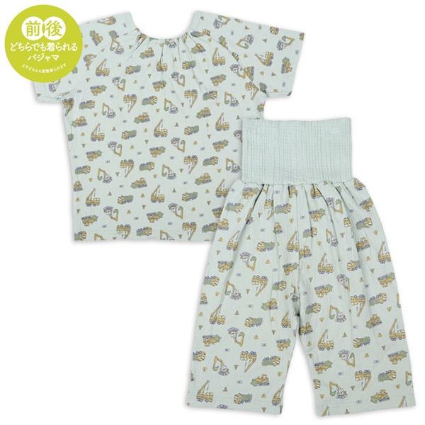 [キッズ]お着替え応援　半袖パジャマ　かぶり　はたらくくるま グリーン 100cm