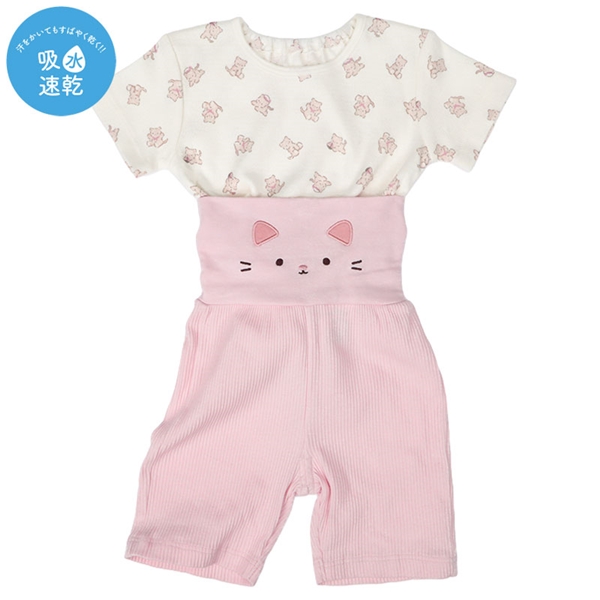 [ベビー]なりきり腹巻付パジャマ　半袖　ねこ ピンク 70cm