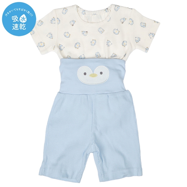 [ベビー]なりきり腹巻付パジャマ　半袖　ペンギン サックス 70cm