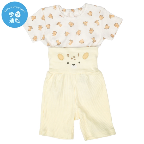 [ベビー]なりきり腹巻付パジャマ　半袖　キリン イエロー 70cm