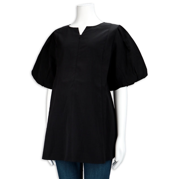 [授乳仕様]半袖バルーン袖ブラウス　ブラック ブラック M