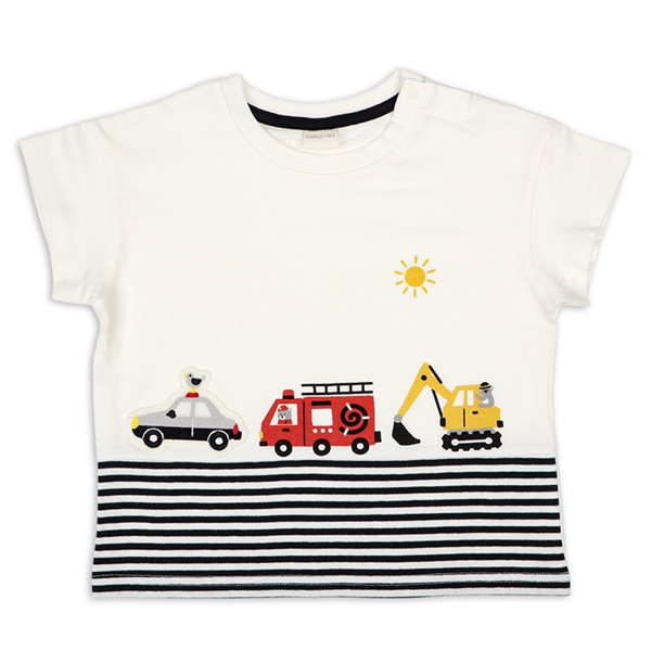 [ベビー]半袖　Ｔシャツ　切替ボーダー　チャコールグレー チャコールグレー 70cm