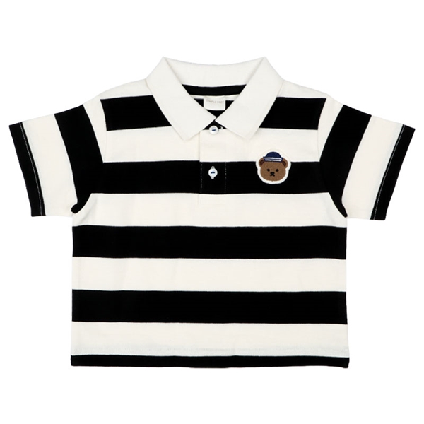 [ベビー]半袖　ポロシャツ　ボーダー　ブラック ブラック 80cm