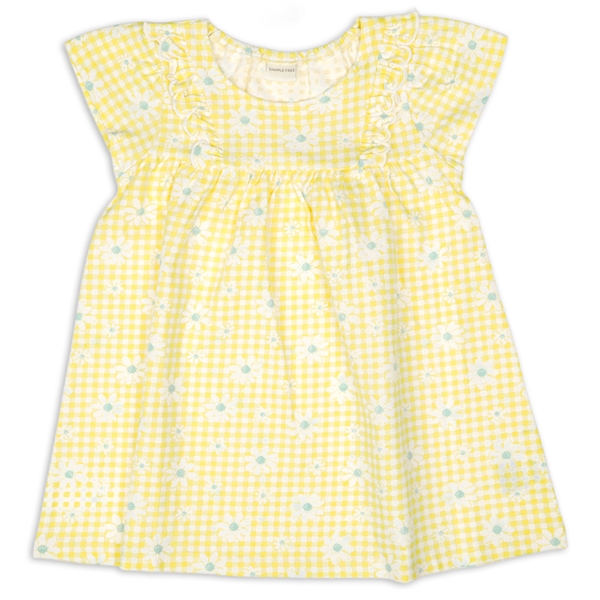 [ベビー]半袖　ワンピース　総柄　イエロー イエロー 70cm