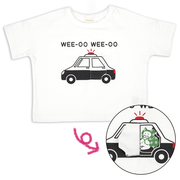 [ベビー]半袖　Ｔシャツ　きになるパトカー オフホワイト 80cm