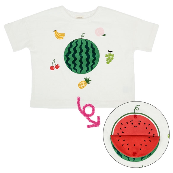 [ベビー]半袖　Ｔシャツ　きになるすいか オフホワイト 80cm