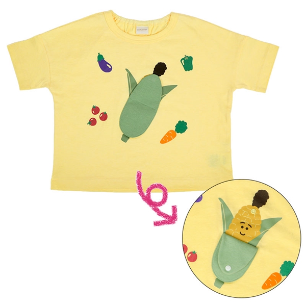 [ベビー]半袖　Ｔシャツ　きになるとうもろこし イエロー 80cm