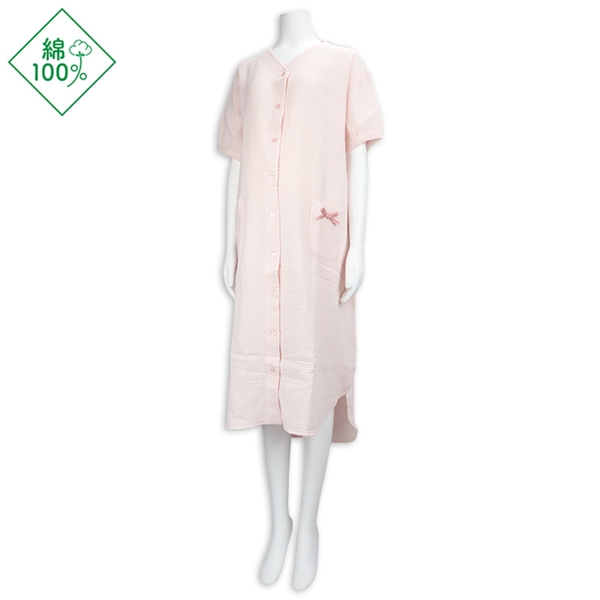 [授乳仕様]半袖ワンピース　モスリンガーゼ　ピンク ピンク M~L